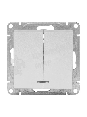 Механизм выключателя EKF UP1-SWA-24 Эпика двухклавишный, с подсветкой, алюминий