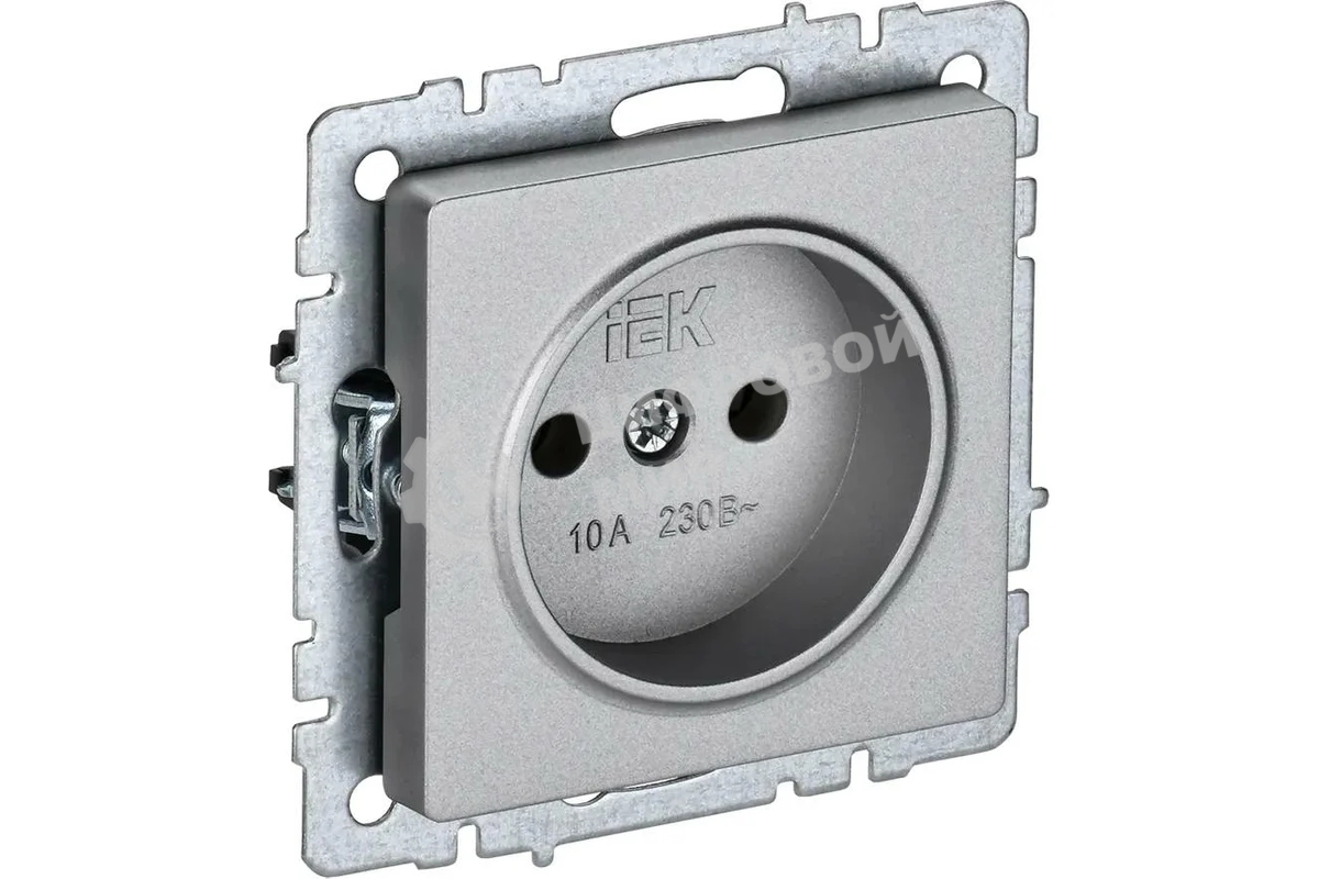 Розетка 1-местная IEK BRITE РС10-1-0-БрА (BR-R10-10-K47) без заземления, без защитных шторок, 10А, алюминий