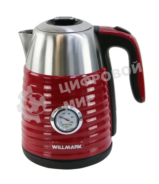 Чайник электрический Willmark WEK-1738PST 1.7 л, нержавейка+пластик, красный, термометр, 2200 Вт