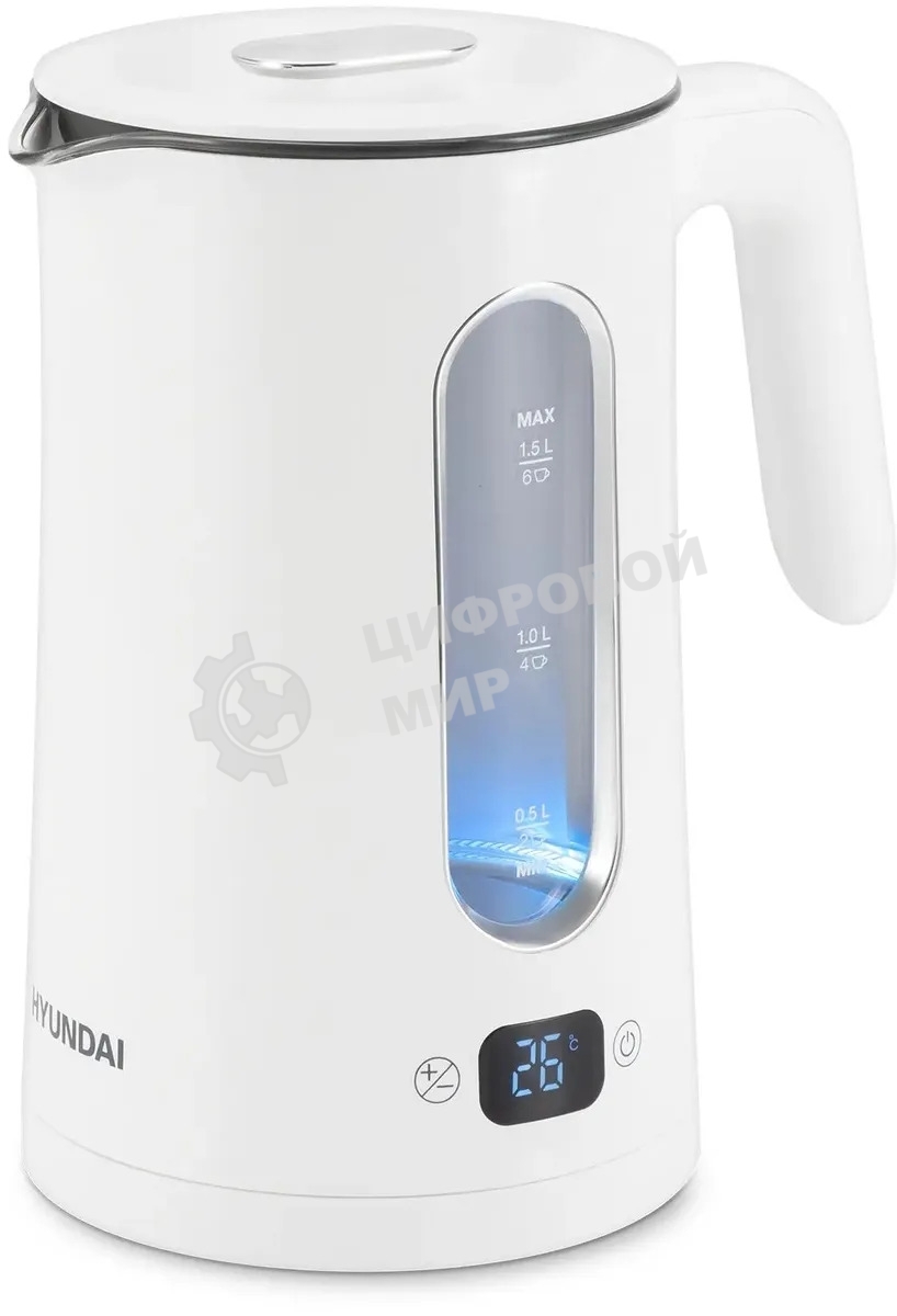 Чайник электрический Hyundai HYK-G5510 1.5 л, 2200 Вт, белый/прозрачный корпус: стекло