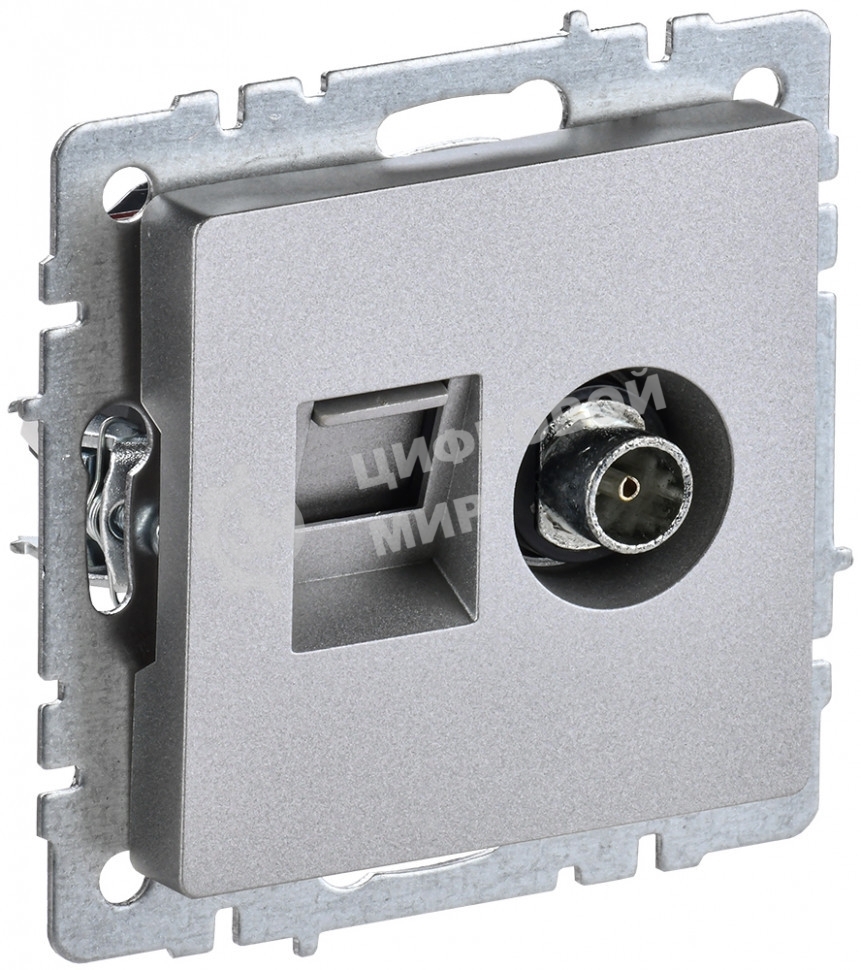 Розетка телевизионная двойная TV+RJ45 IEK Brite РТВ/РК12-БрА (BR-AK20-1-K47) кат.5E алюминий