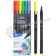 Набор ручек капиллярных Deli Linkus (EQ900-06), d=0.45мм, ассорти чернила, игловидный пишущий наконечник, линия 0.45мм, 6 цветов