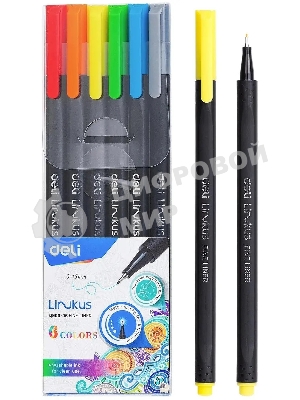 Набор ручек капиллярных Deli Linkus (EQ900-06), d=0.45мм, ассорти чернила, игловидный пишущий наконечник, линия 0.45мм, 6 цветов