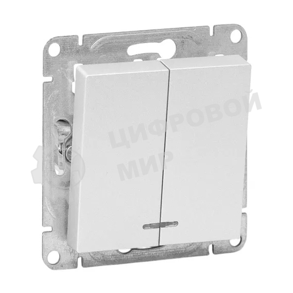 Механизм выключателя EKF UP1-SWA-24 Эпика двухклавишный, с подсветкой, алюминий