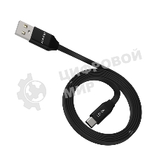 Кабель Maxvi MC-15T black, USB-A - Type-C, 2A ток макс. нагрузки 2А, макс. напряжение 5V; стандарт USB 2.0; плоский кабель, длина 1м, оплетка TPE, металлические корпуса разъемов, цвет черный