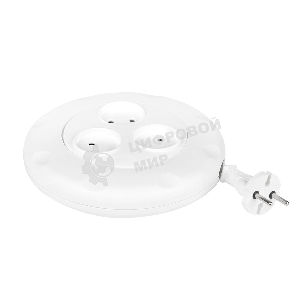 Удлинитель 3 гнезда 3 метра 10А/2,2 кВт, без заземления, круглый, белый (SBE-10-3-03-W)/40