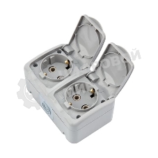 Блок горизонтальный 2 розетки (керамика) Mini OG IP54 с заземлением, о/у, серый Kranz