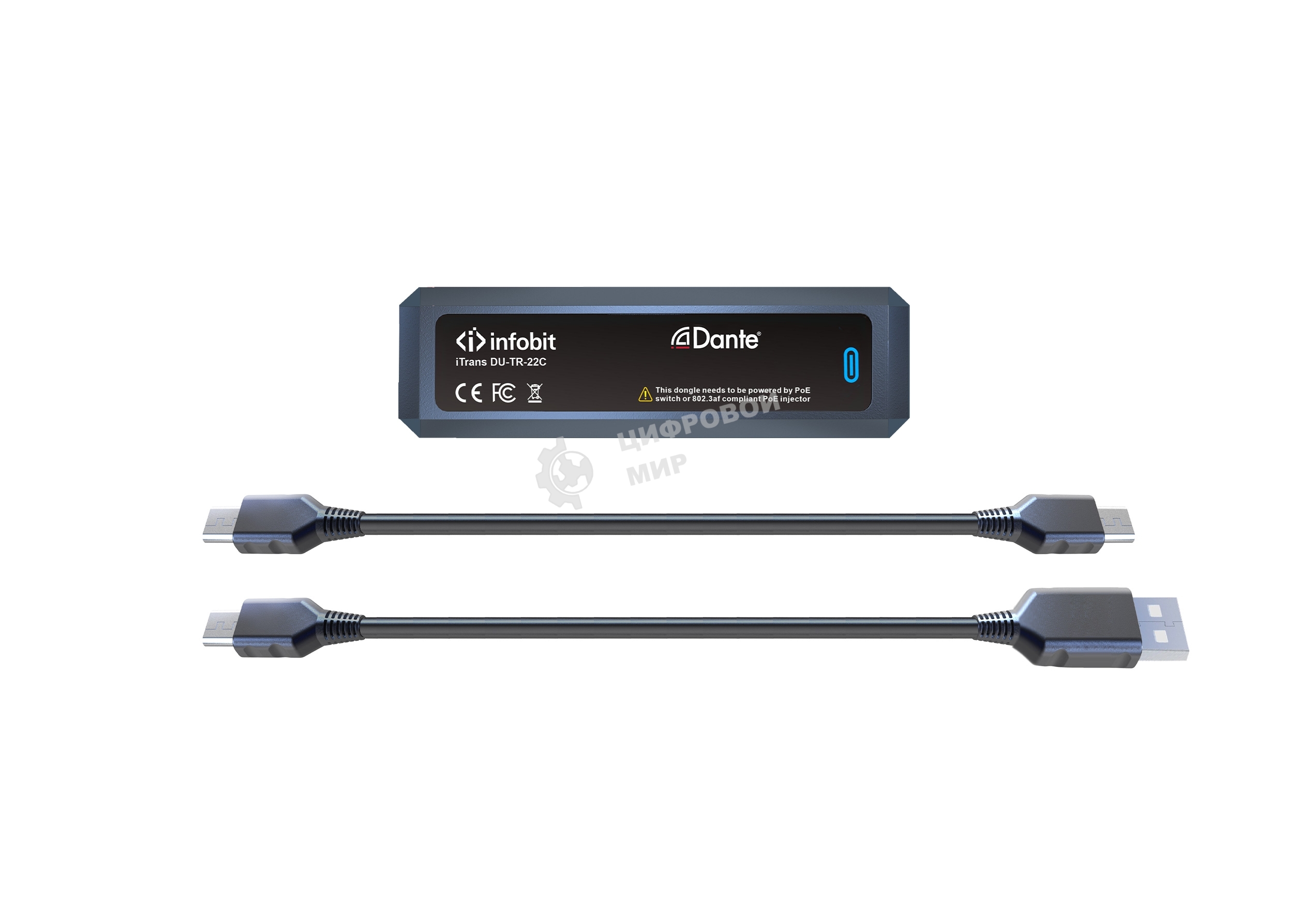 Конвертер Infobit [iTrans DU-TR-22C] (приемник/передатчик) Dante - USB Аудио 2 -канальный, порт USB-C.1xRJ45(Dante). Питание PoE.