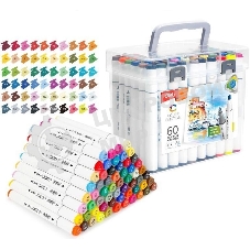 Набор маркеров для скетчинга Deli E70803-60 Color Emotion 11 мм, 150 мм, трехгранный корпус, двойной пишущий наконечник, 1-7 мм, 60 цветов, ассорти, пластиковая коробка (60 шт.)