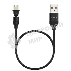 Кабель Maxvi MC-19L black, USB-A - Lightning, 2.4A, LED ток макс. нагрузки 2.4А, макс. напряжение 5V; стандарт USB 2.0; длина кабеля 1.5м, нейлоновая оплетка, металлические корпуса разъемов,LED подсветка, цвет: черный