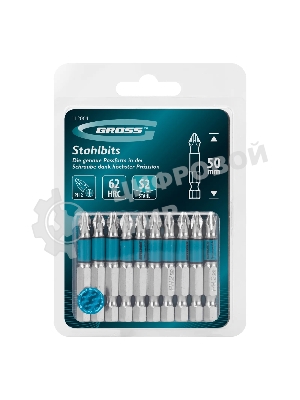 Бита PH2х50 мм, сталь S2, кругл., 10 шт. Gross