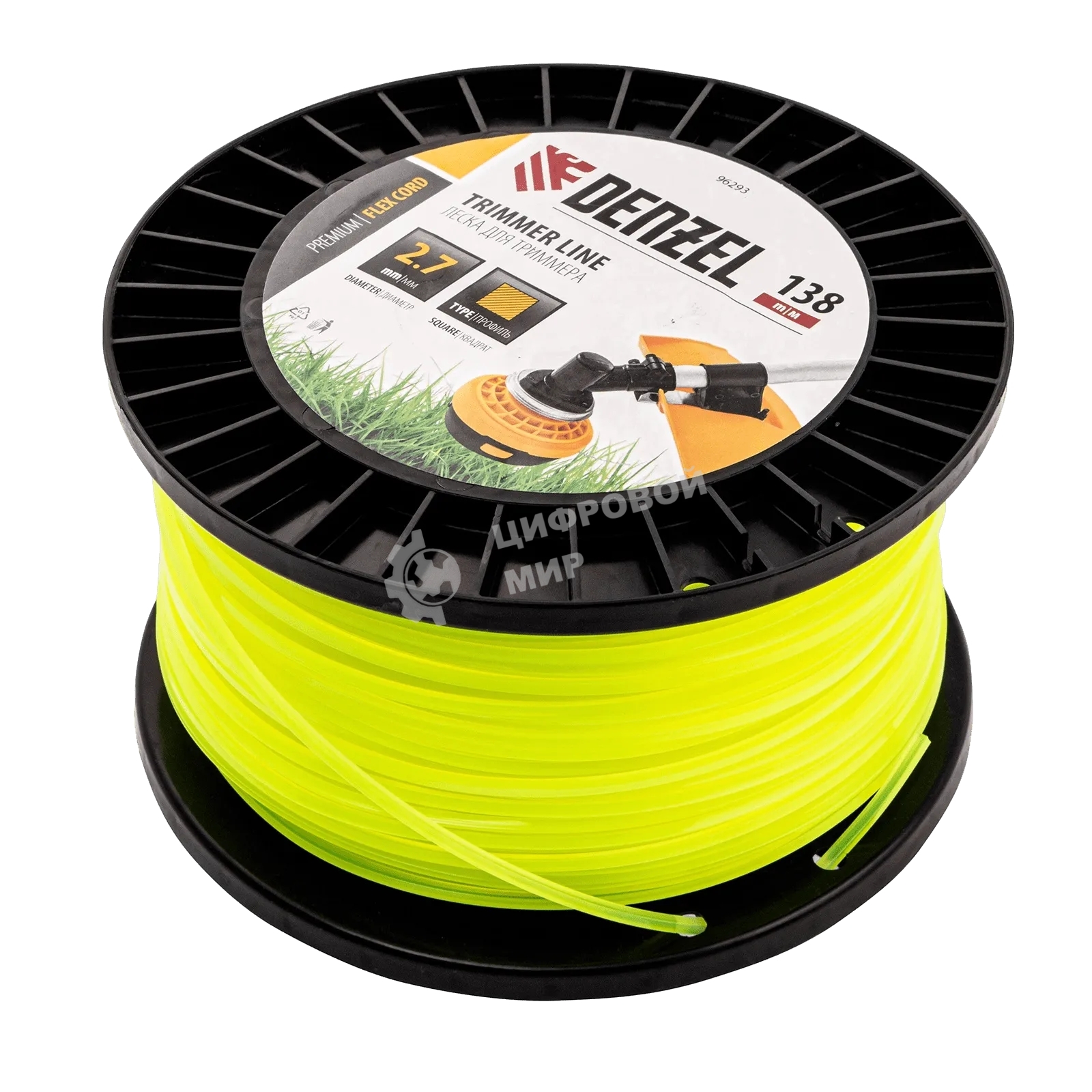 Леска для триммера Denzel квадрат, 2,7м х 138м, на DIN катушке FLEX CORD