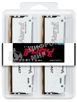 Оперативная память Kingston Fury Beast RGb, DDR5, 64Gb (2x32Gb), 6000MHz, CL36, DIMM, с радиаторами, RGb, белый