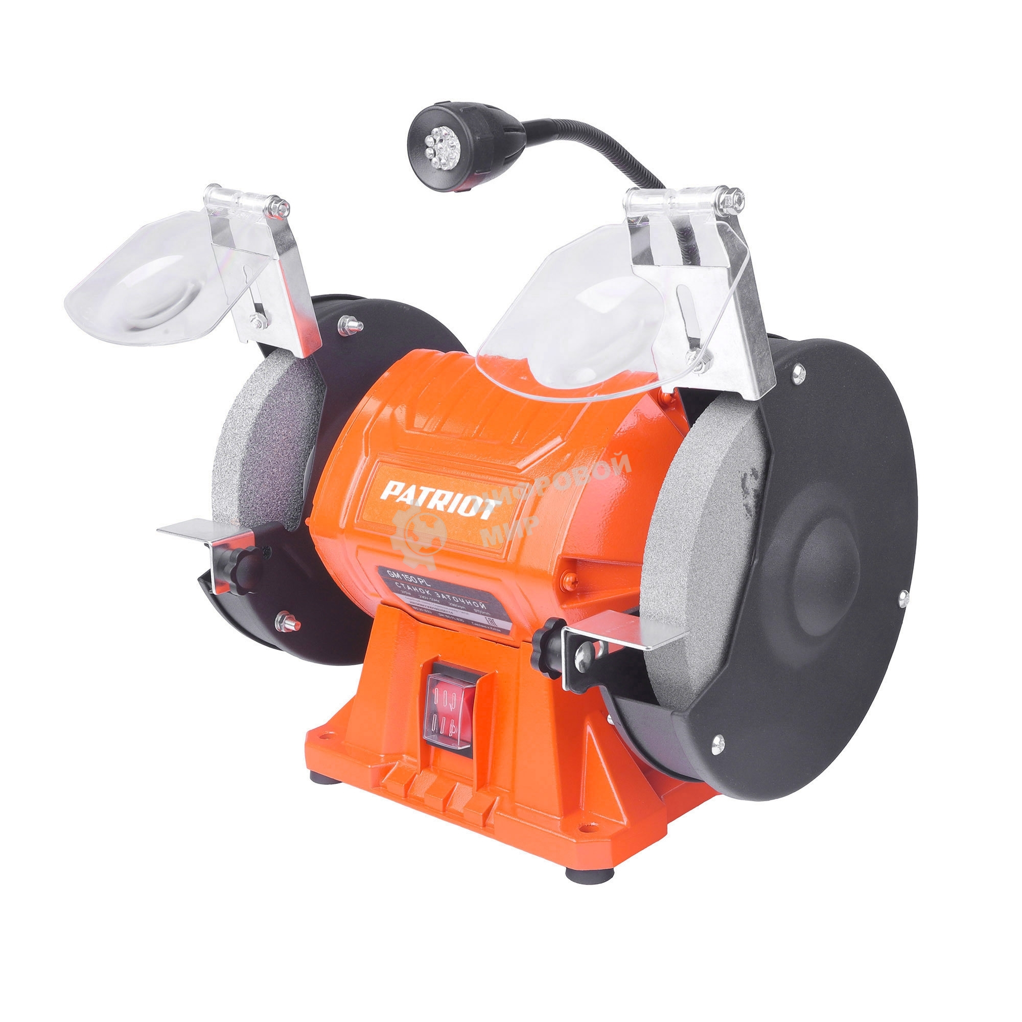 Станок заточной PATRIOT Expert GM 150 PL, подсветка, 375Вт, 2980об/мин,150мм диск, А36/А60 зерн, посадочный 12.7мм, асинхронный, адаптер на круги 32 мм