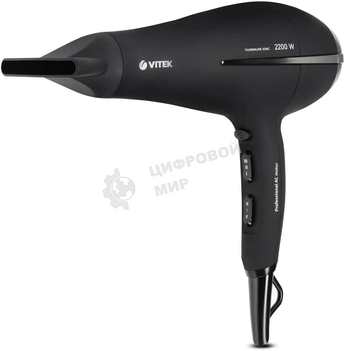 Фен Vitek VT-8222 черный/серебристый, 2200 Вт, ионизация