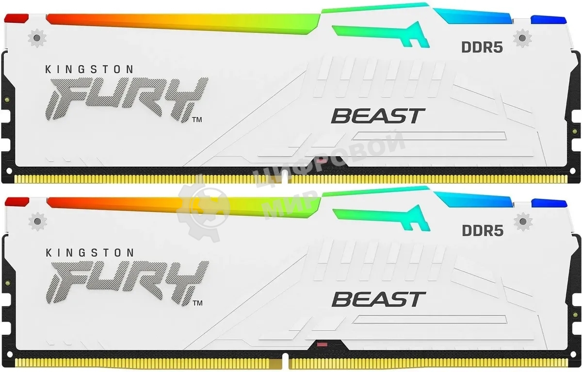 Оперативная память Kingston Fury Beast RGb, DDR5, 64Gb (2x32Gb), 6000MHz, CL36, DIMM, с радиаторами, RGb, белый