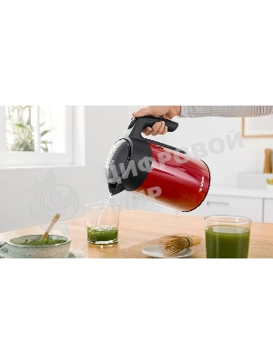 Чайник электрический Bosch TWK7L464 1.7 л, 2400 Вт., нерж.сталь, покрытая эмалью, красный, шкала уровня воды