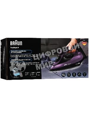 Утюг Braun TexStyle 9 SI9661VI фиолетовый/черный, 3100 Вт, 60 г/мин, 250 г/мин, 330 мл