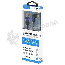 Кабель Maxvi MC-19L blue, USB-A - Lightning, 2.4A, LED ток макс. нагрузки 2.4А, макс. напряжение 5V; стандарт USB 2.0; длина кабеля 1.5м, нейлоновая оплетка, металлические корпуса разъемов,LED подсветка, цвет: синий