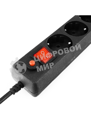 Сетевой фильтр Гарнизон 6 р, 10А, 7 м, ур.защиты 4, черный, пакет