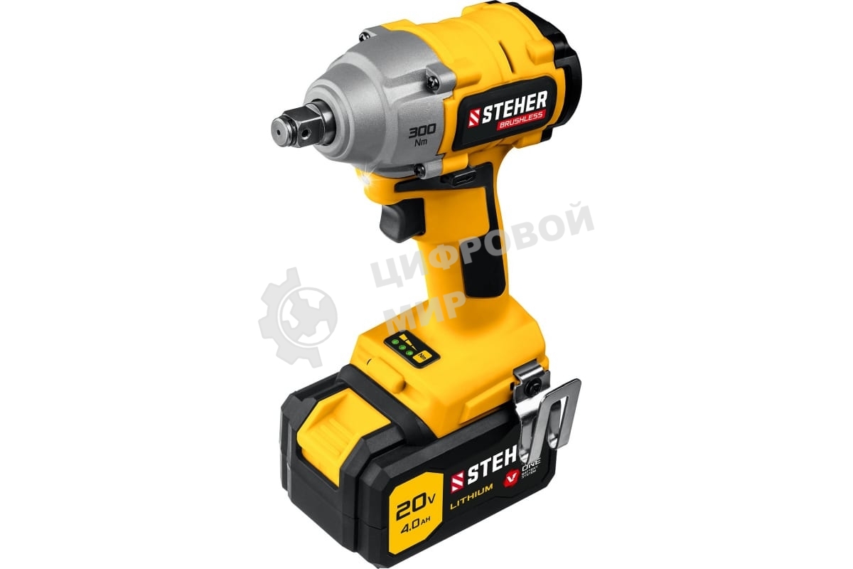 Гайковерт STEHER 20В бесщеточный, 1 АКБ (4А·ч), в кейсе. CWB-300-1