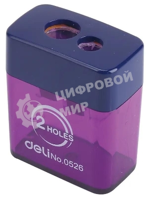 Точилка для карандашей ручная Deli E0526, 2 отверстия, пластик, ассорти блистер