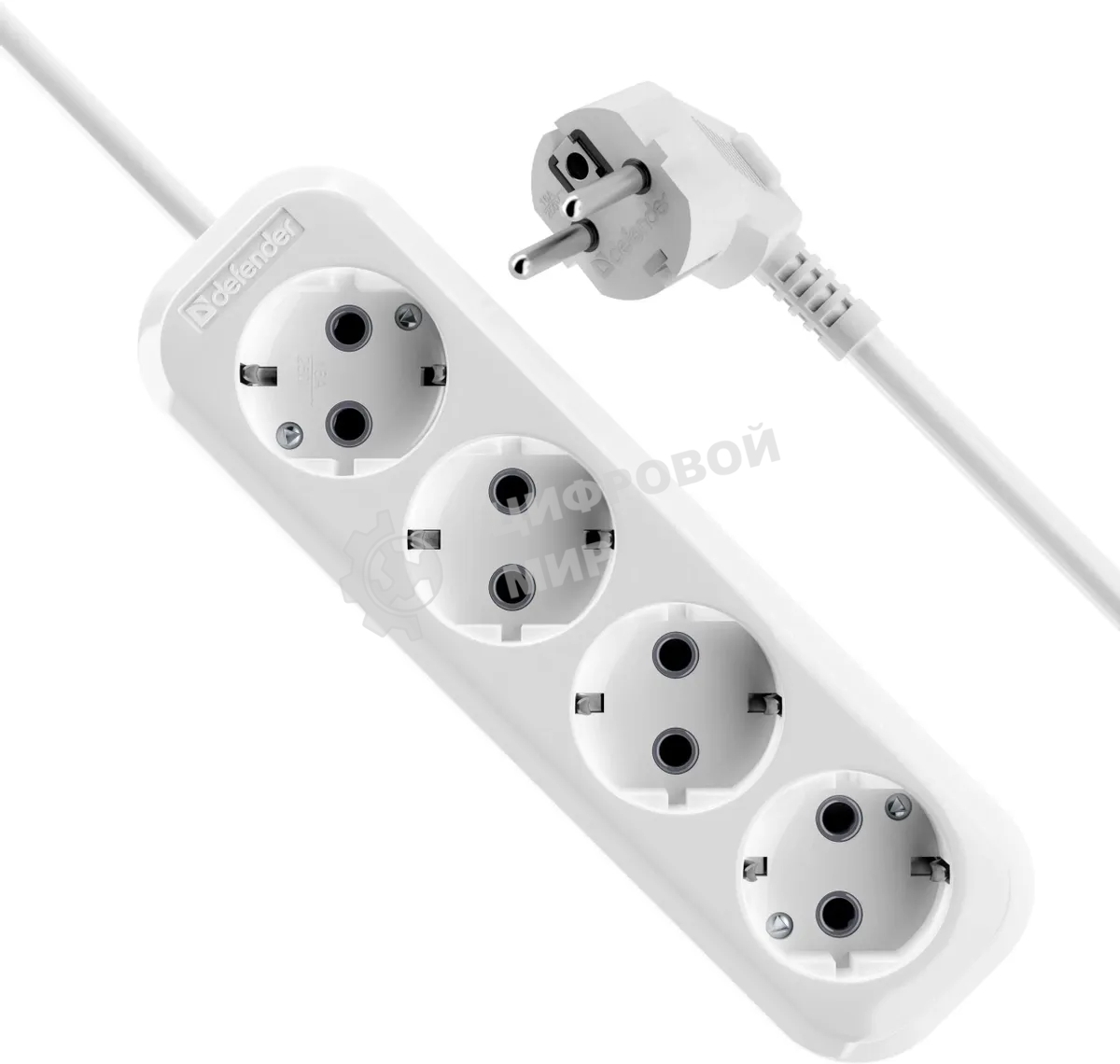 Удлинитель Defender R340 белый, 2 м, EURO, 4 розетки, 3500 Вт