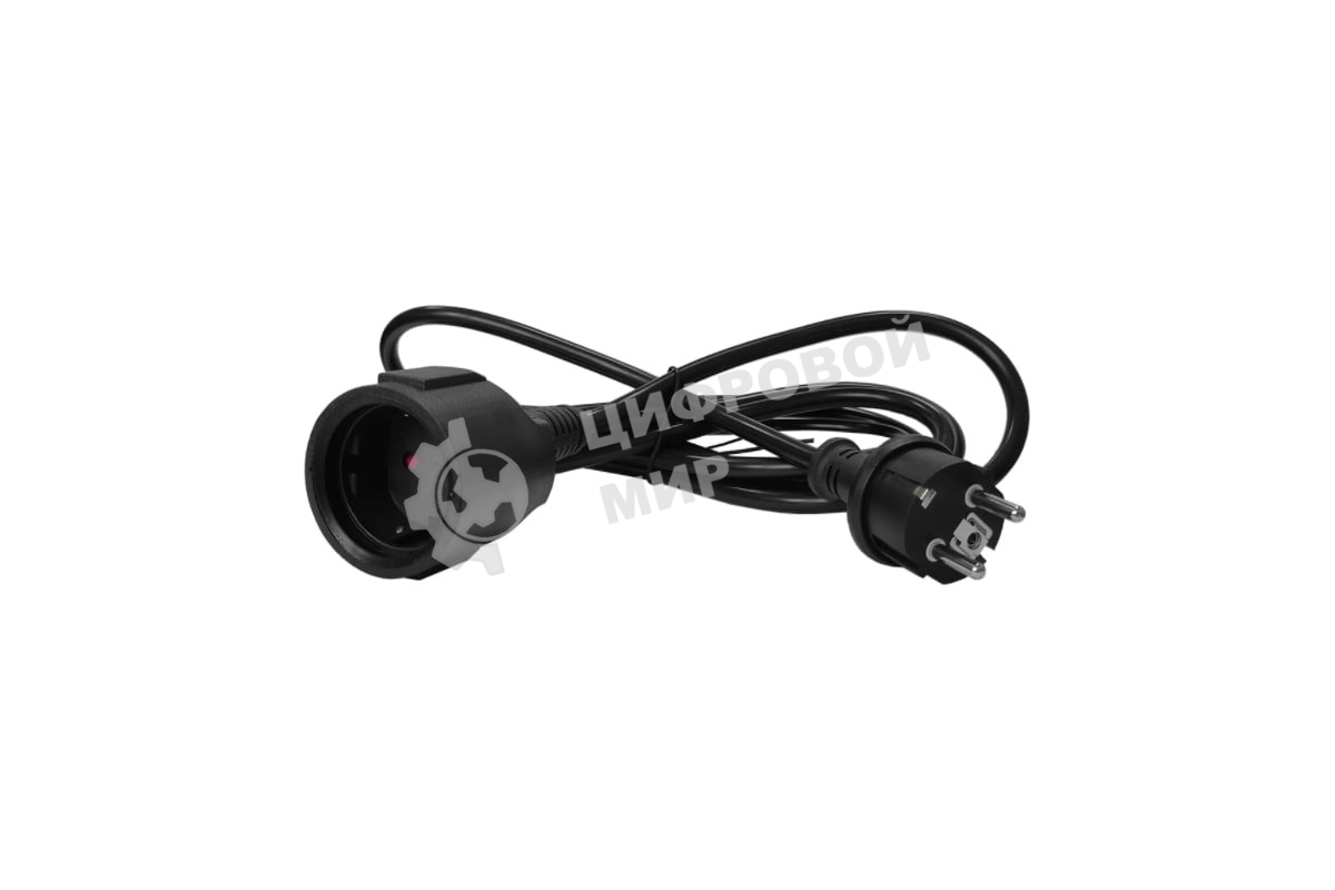 Удлинитель, вилка Schuko прямая - розетка Schuko, 3х1.5, 220 В, 16А, черный, 7 метров