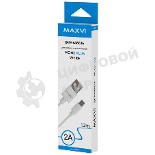 Кабель Maxvi MC-02 plus white USB-A - Type-C, 2A ток макс. нагрузки 2А, макс. напряжение 5V, длина кабеля 1.2м, материал PVC, белый