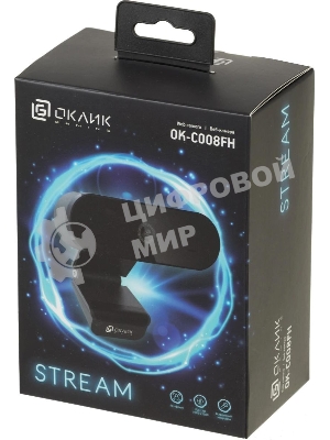 Веб-камера OKLICK OK-C008FH 1920x1080, 30 кадр/с, USB Type-A, микрофон (шумоподавление), автоматическая фокусировка, универсальное крепление