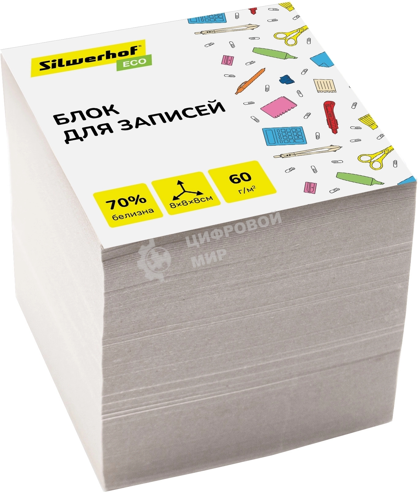 Блок для записей бумажный Silwerhof ECO Эконом 80x80x80мм, 60 г/м2, белый