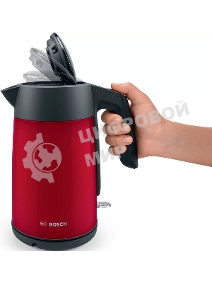 Чайник электрический Bosch TWK7L464 1.7 л, 2400 Вт., нерж.сталь, покрытая эмалью, красный, шкала уровня воды