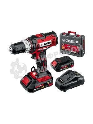 Дрель-шуруповерт Зубр ДШЛ-185-22, 18 В, 2 Ач, 40 Нм, щеточный