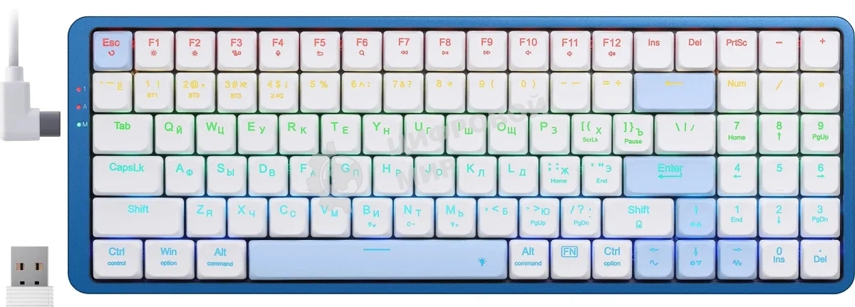 Клавиатура Redragon Eva Pro гибридная, USB Type-A, Bluetooth, радиоканал, белый/синий