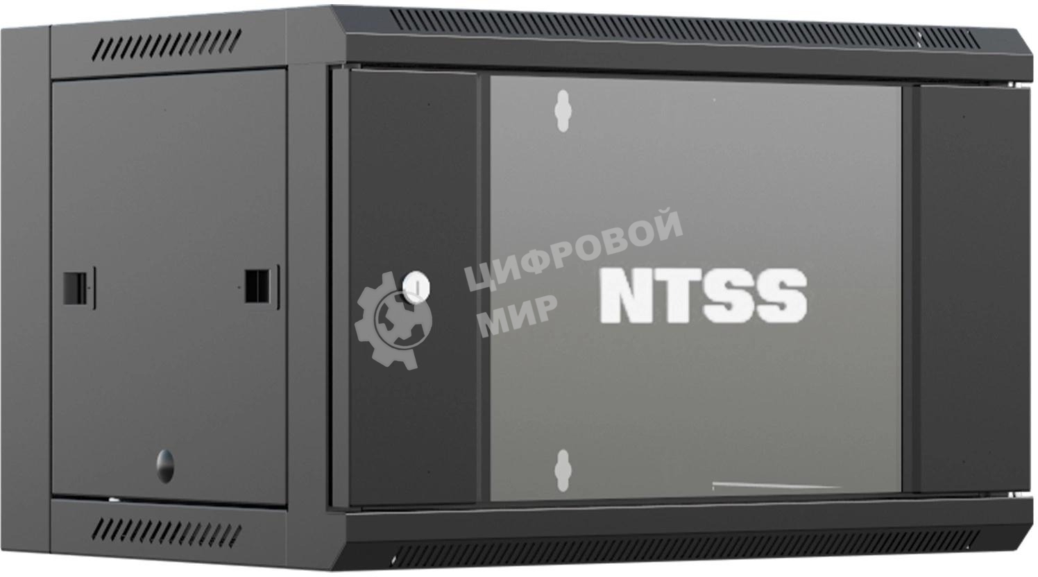 Шкаф коммутационный NTSS (NTSS-W9U6060GS-BL) настенный 9U 570x600мм пер.дв.стекл 60кг черный 22кг