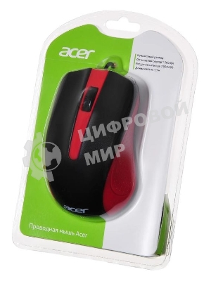 Мышь проводная Acer OMW012 черный/красный, 1200 dpi, USB, кнопки - 3