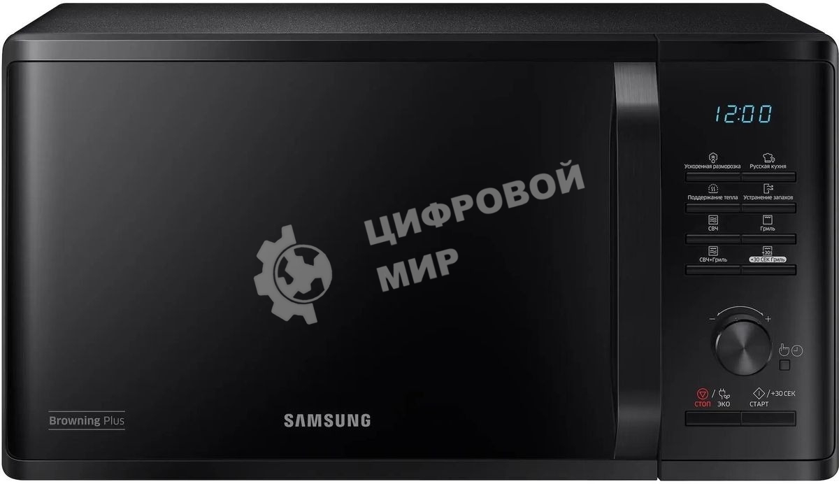 Микроволновая печь Samsung MG23K3515AK/BW черный, 23 л, 800 Вт, переключатели - кнопки, поворотный механизм
