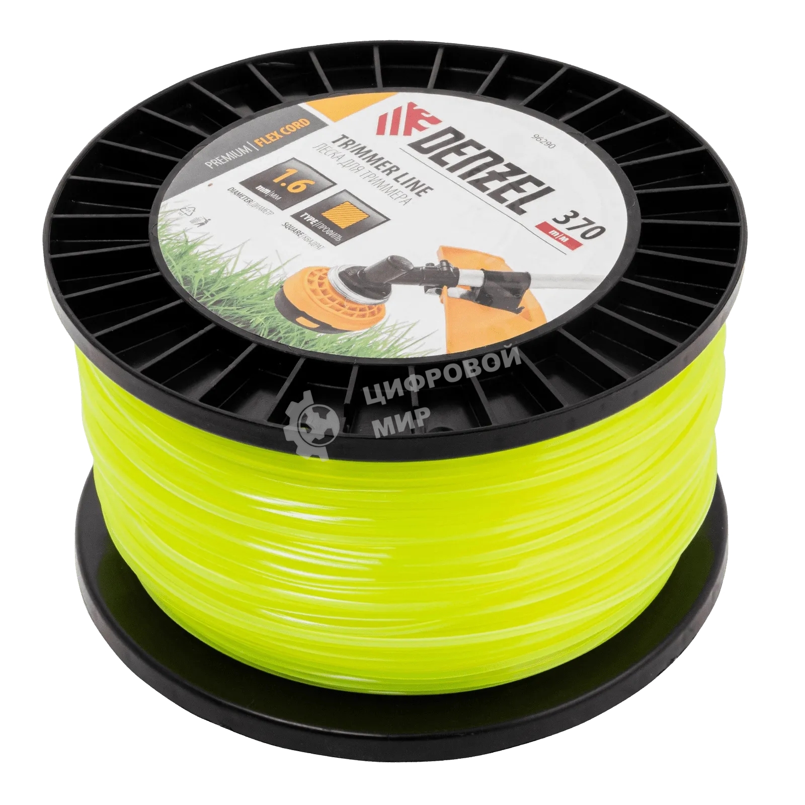 Леска для триммера Denzel квадрат 1,6мм х 370м, на DIN катушке FLEX CORD