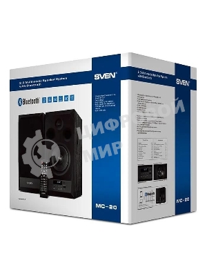 Акустическая система 2.0 SVEN MC-20, черный, мощность 2x45Вт (RMS), FM-тюнер, USB/microSD, дисплей, пульт ДУ, Bluetooth, Optical SVEN MC-20, черный, акустическая система 2.0, мощность 2x45Вт (RMS), FM-тюнер, USB/microSD, дисплей, пульт ДУ, Bluetooth, Optical