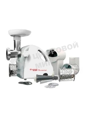 Мясорубка электрическая Белвар Помощница КЭМ-П2У 303-04 белый, 1500 Вт, 0.4 кг/мин, реверс, защита от перегрузки, насадки - 9