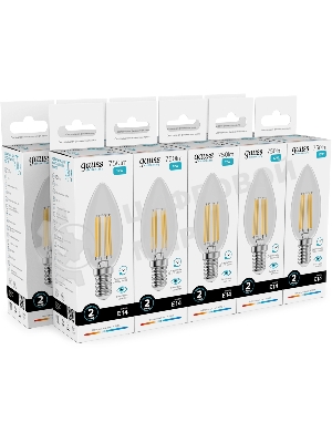 Лампа светодиодная филаментная Gauss Filament 12Вт цок.:E14 свеча св.свеч.бел.нейт. (упак.:10шт)