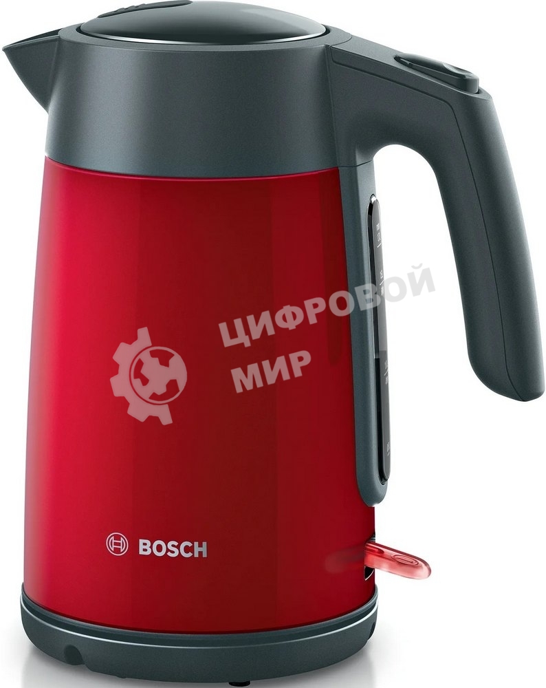 Чайник электрический Bosch TWK7L464 1.7 л, 2400 Вт., нерж.сталь, покрытая эмалью, красный, шкала уровня воды