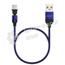 Кабель Maxvi MC-19M blue, USB-A - microUSB, 2.4A, LED ток макс. нагрузки 2.4А, макс. напряжение 5V; стандарт USB 2.0; длина кабеля 1.5м, нейлоновая оплетка, металлические корпуса разъемов, LED подсветка, цвет: синий