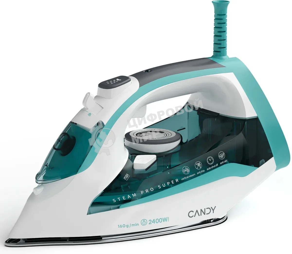 Утюг Candy CI-103 бирюзовый, 2400 Вт, 50 г/мин, 160 г/мин, 370 мл