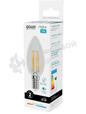 Лампа светодиодная филаментная Gauss Filament 12Вт цок.:E14 свеча св.свеч.бел.нейт. (упак.:10шт)