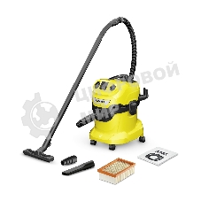 Строительный пылесос Karcher WD 4 P V-20/5/22 желтый, 1000 Вт, уборка сухая/сбор воды/выдув, пылесборник мешок/контейнер, 20 л