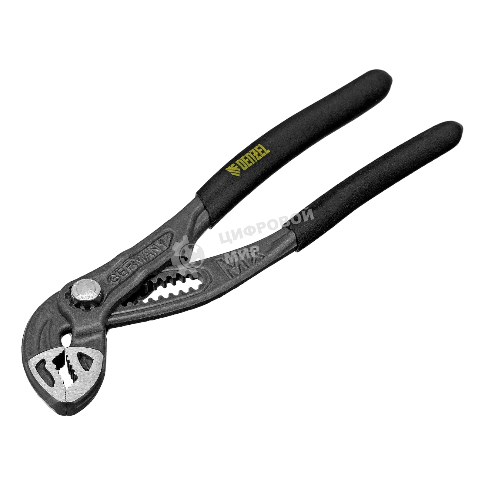 Клещи переставные Denzel кнопочный механизм, обливные рукоятки, 180 мм