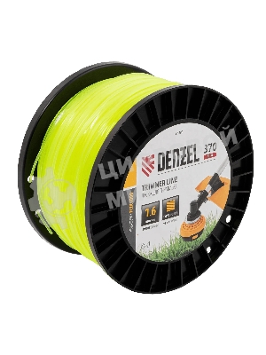 Леска для триммера Denzel квадрат 1,6мм х 370м, на DIN катушке FLEX CORD