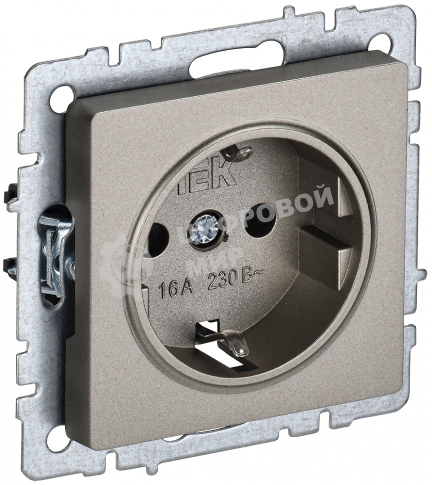 Розетка 1-местная IEK BRITE РС11-1-0-БрШ (BR-R11-16-K37) с заземлением, без защитных шторок, 16А, шампань