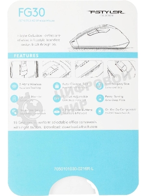 Мышь беспроводная A4Tech Fstyler FG30 серый, 2000 dpi, радиоканал, USB, кнопки - 5